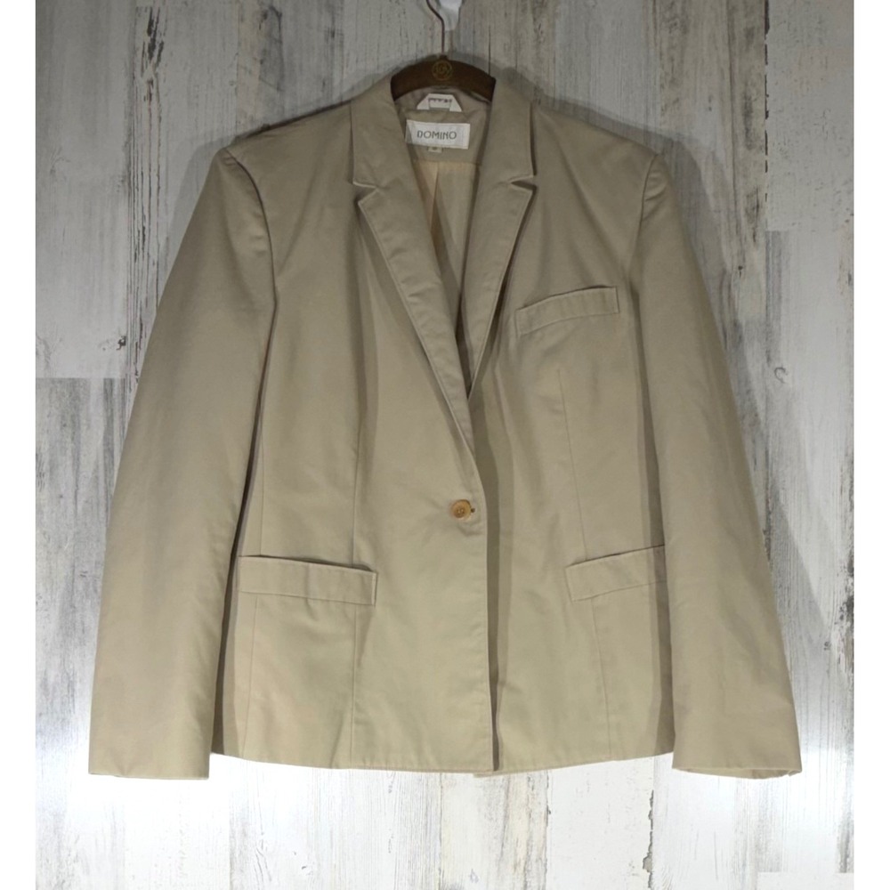 Domino Vintage Blazer Size 16 (8 Medium) Beige Tan Professional Career Workwear